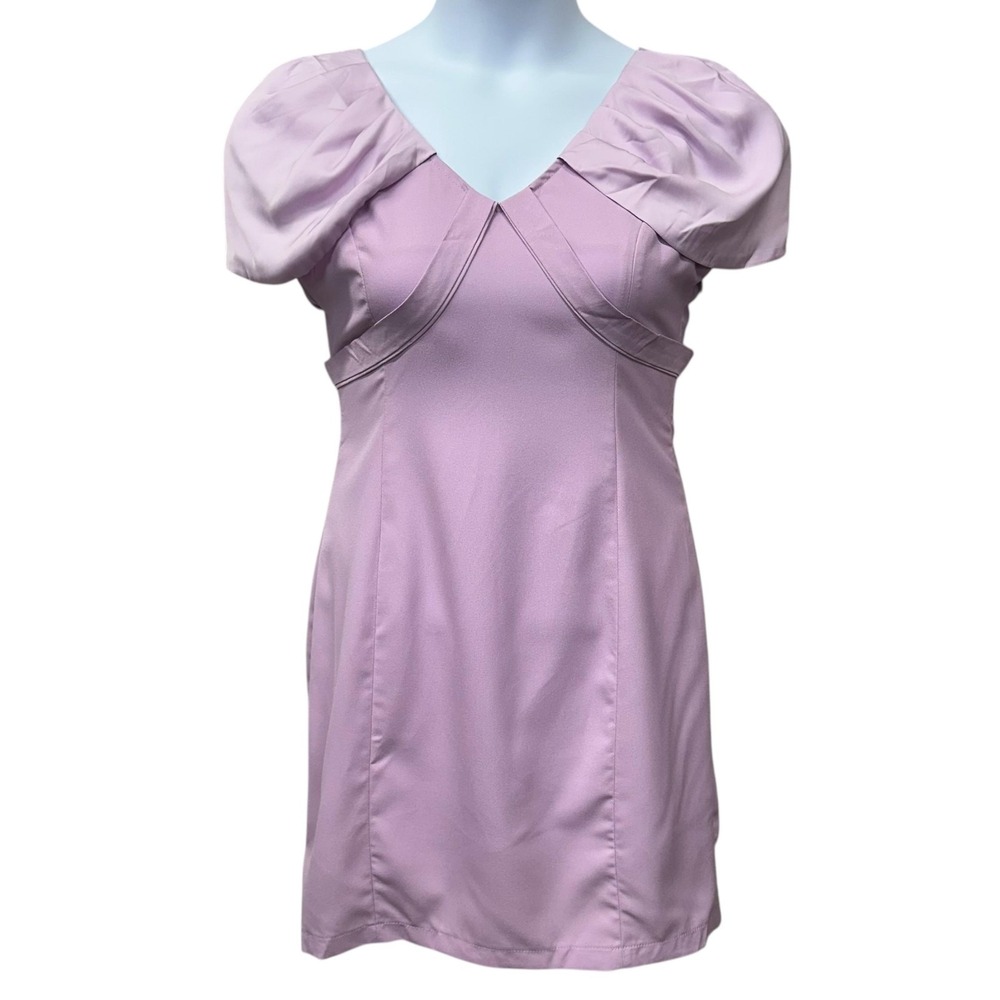 NWT GiGi Generation Dress Womens XL Lavender Puff Sleeve V Neck Mini Polyester